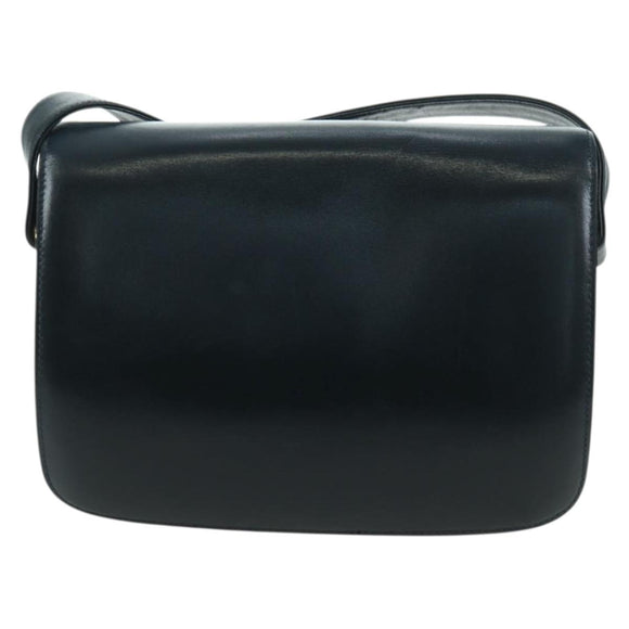CELINE Triomphe Shoulder Bag Leather Navy Gold Auth mr2338V