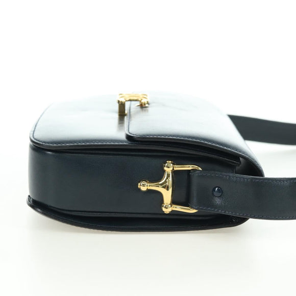 CELINE Triomphe Shoulder Bag Leather Navy Gold Auth mr2338V