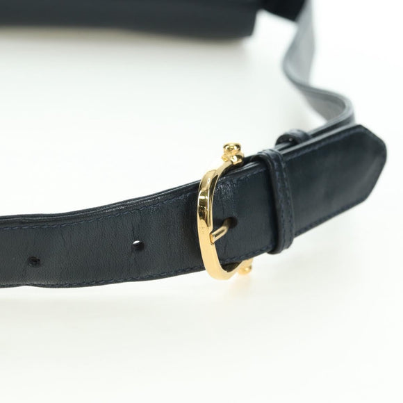 CELINE Triomphe Shoulder Bag Leather Navy Gold Auth mr2338V