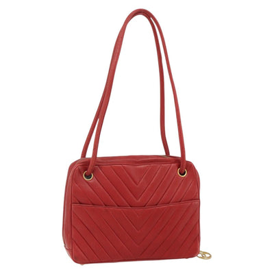 CHANEL V Stitch Shoulder Bag Lamb Skin Gold Red CC Auth mr2345