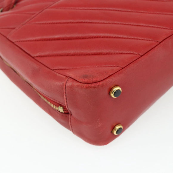 CHANEL V Stitch Shoulder Bag Lamb Skin Gold Red CC Auth mr2345