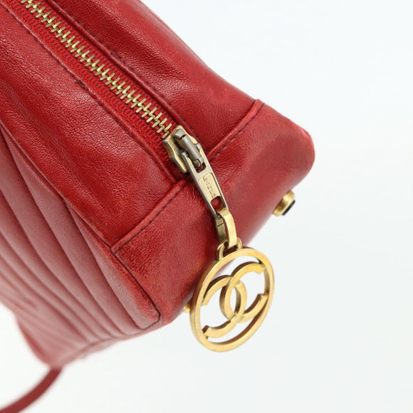 CHANEL V Stitch Shoulder Bag Lamb Skin Gold Red CC Auth mr2345