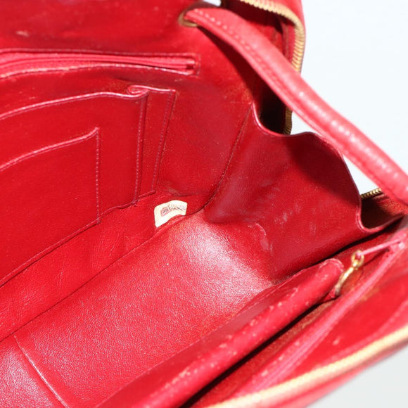 CHANEL V Stitch Shoulder Bag Lamb Skin Gold Red CC Auth mr2345