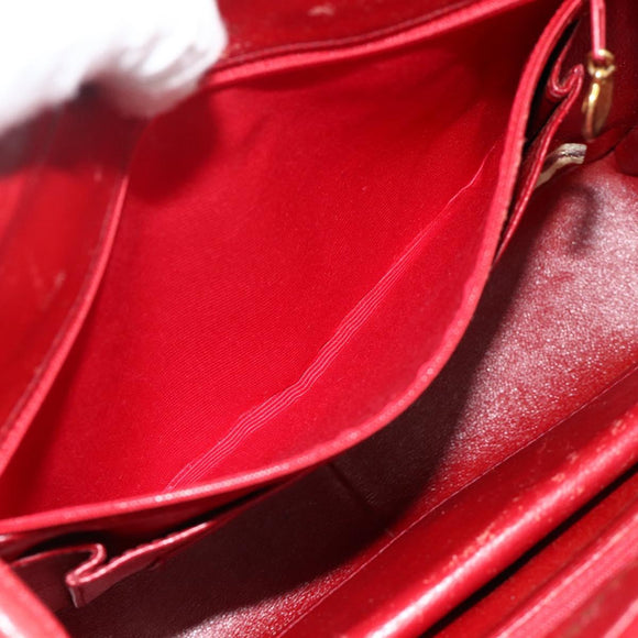CHANEL V Stitch Shoulder Bag Lamb Skin Gold Red CC Auth mr2345
