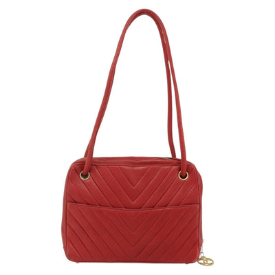 CHANEL V Stitch Shoulder Bag Lamb Skin Gold Red CC Auth mr2345 - 0