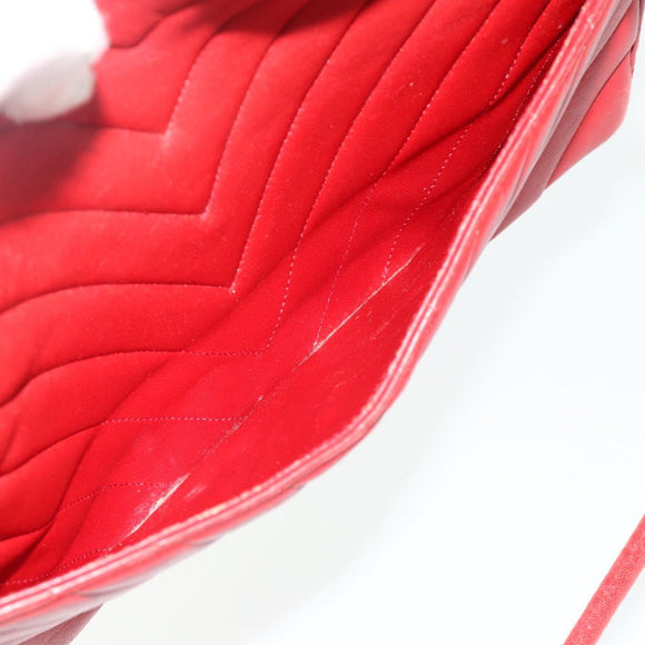 CHANEL V Stitch Shoulder Bag Lamb Skin Gold Red CC Auth mr2345