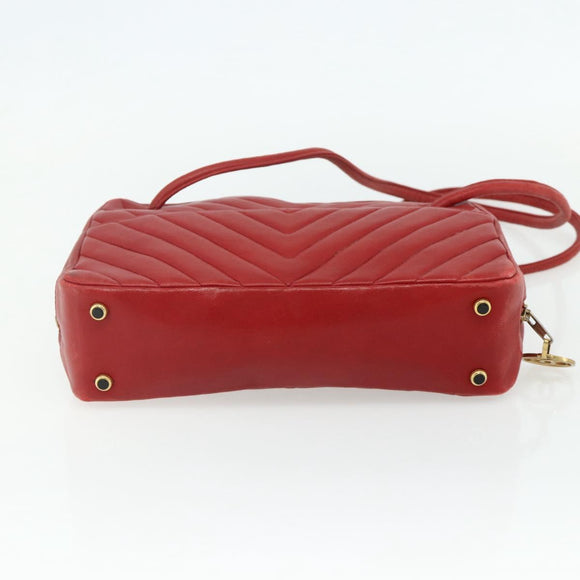 CHANEL V Stitch Shoulder Bag Lamb Skin Gold Red CC Auth mr2345