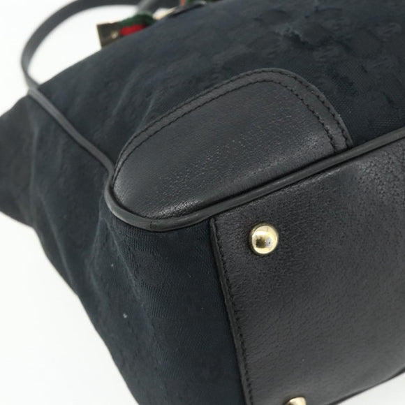 GUCCI GG Canvas Web Sherry Line Hand Bag Black Gold Red 177052 Auth mr2358