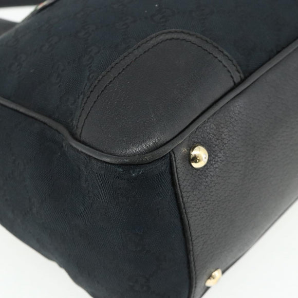 GUCCI GG Canvas Web Sherry Line Hand Bag Black Gold Red 177052 Auth mr2358