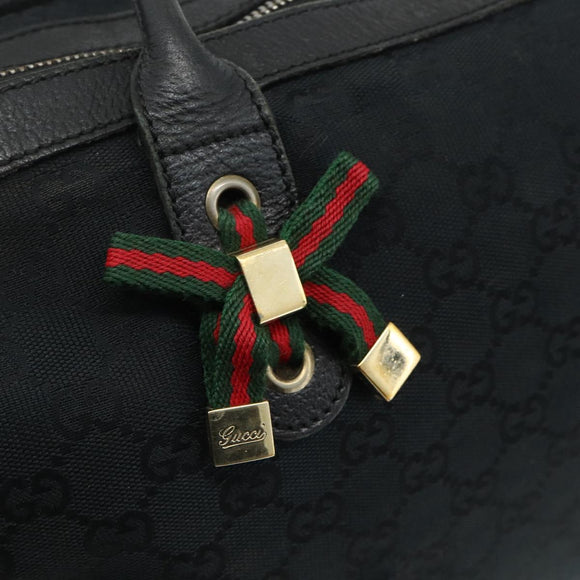 GUCCI GG Canvas Web Sherry Line Hand Bag Black Gold Red 177052 Auth mr2358