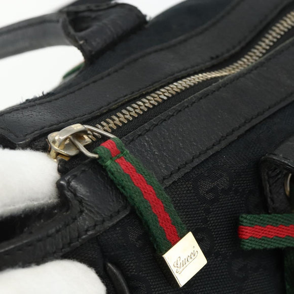 GUCCI GG Canvas Web Sherry Line Hand Bag Black Gold Red 177052 Auth mr2358