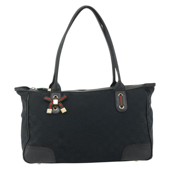 GUCCI GG Canvas Web Sherry Line Hand Bag Black Gold Red 177052 Auth mr2358