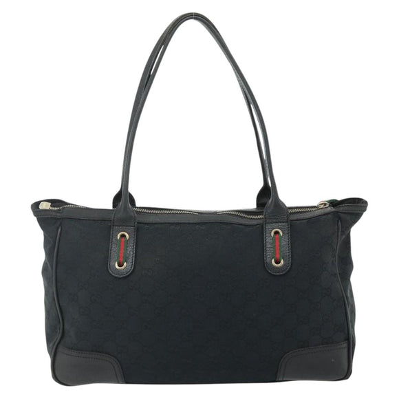 GUCCI GG Canvas Web Sherry Line Hand Bag Black Gold Red 177052 Auth mr2358