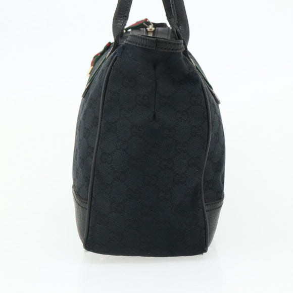 GUCCI GG Canvas Web Sherry Line Hand Bag Black Gold Red 177052 Auth mr2358