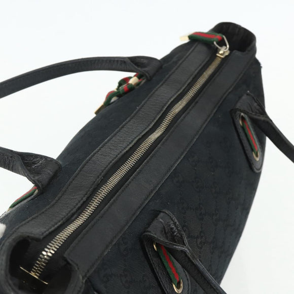 GUCCI GG Canvas Web Sherry Line Hand Bag Black Gold Red 177052 Auth mr2358