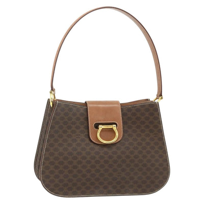 CELINE Macadam Canvas Shoulder Bag PVC Leather Brown Gold Auth mr2359A