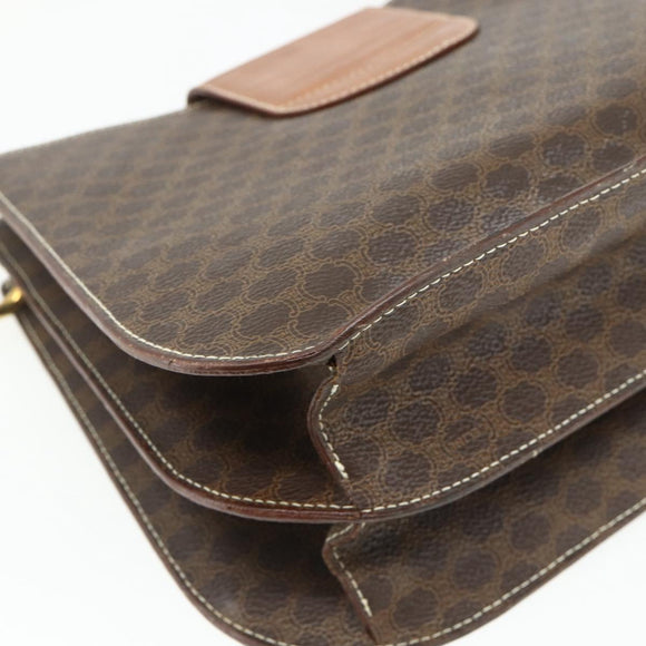 CELINE Macadam Canvas Shoulder Bag PVC Leather Brown Gold Auth mr2359A