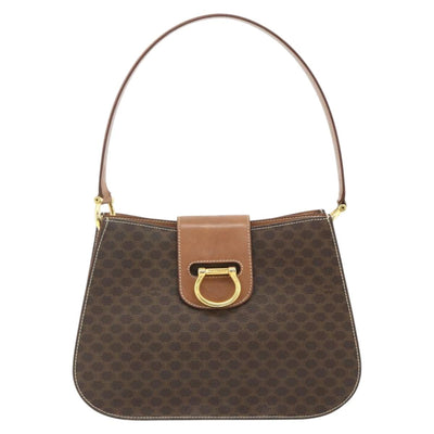 CELINE Macadam Canvas Shoulder Bag PVC Leather Brown Gold Auth mr2359A - 0