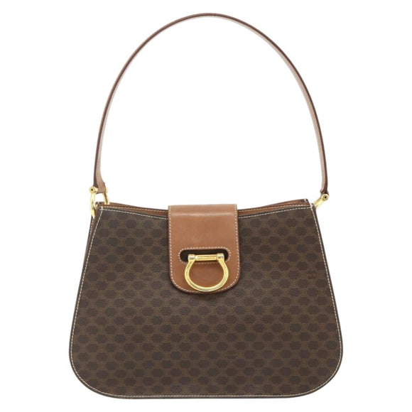 CELINE Macadam Canvas Shoulder Bag PVC Leather Brown Gold Auth mr2359A