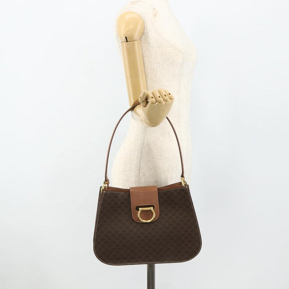 CELINE Macadam Canvas Shoulder Bag PVC Leather Brown Gold Auth mr2359A