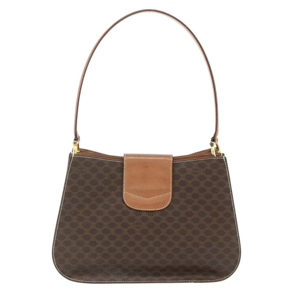 CELINE Macadam Canvas Shoulder Bag PVC Leather Brown Gold Auth mr2359A