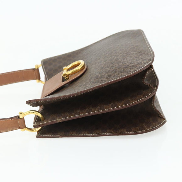 CELINE Macadam Canvas Shoulder Bag PVC Leather Brown Gold Auth mr2359A