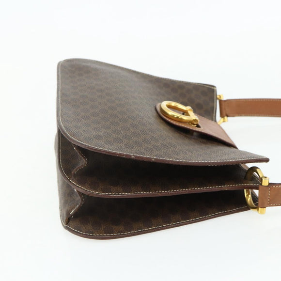 CELINE Macadam Canvas Shoulder Bag PVC Leather Brown Gold Auth mr2359A