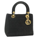 Christian Dior Lady Dior Canage Hand Bag Nylon Black Gold Auth mr2361-1
