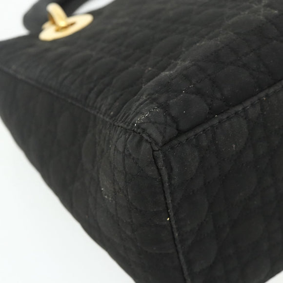 Christian Dior Lady Dior Canage Hand Bag Nylon Black Gold Auth mr2361