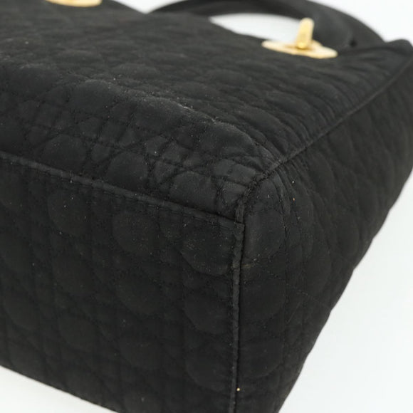 Christian Dior Lady Dior Canage Hand Bag Nylon Black Gold Auth mr2361
