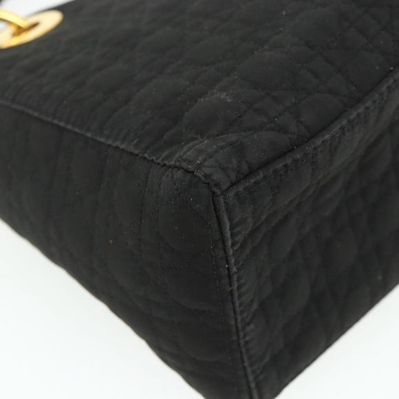 Christian Dior Lady Dior Canage Hand Bag Nylon Black Gold Auth mr2361