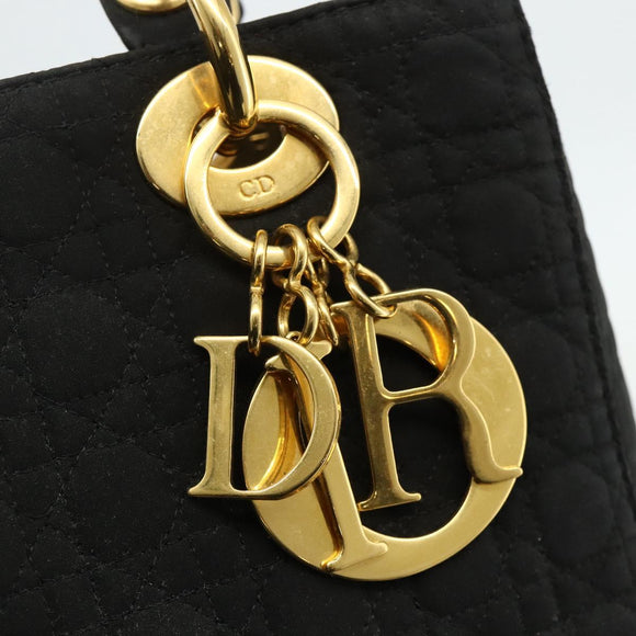 Christian Dior Lady Dior Canage Hand Bag Nylon Black Gold Auth mr2361