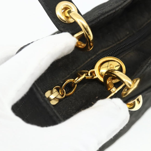 Christian Dior Lady Dior Canage Hand Bag Nylon Black Gold Auth mr2361