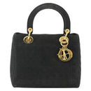 Christian Dior Lady Dior Canage Hand Bag Nylon Black Gold Auth mr2361-2