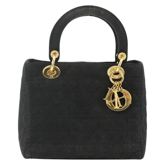 Christian Dior Lady Dior Canage Hand Bag Nylon Black Gold Auth mr2361