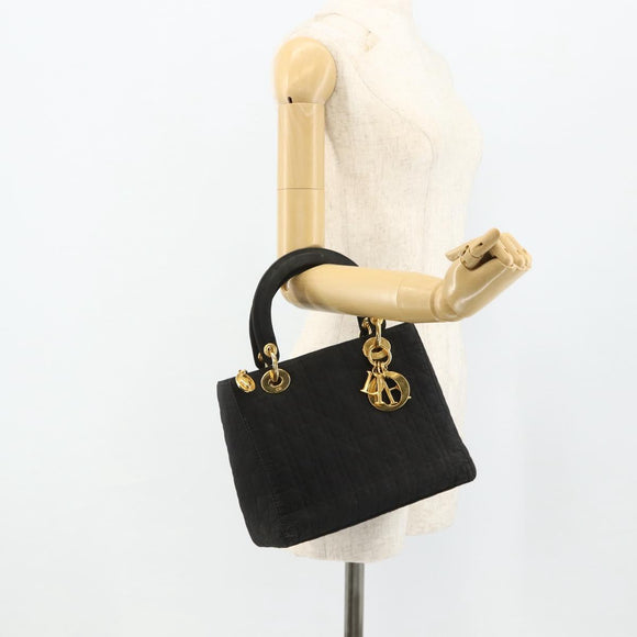 Christian Dior Lady Dior Canage Hand Bag Nylon Black Gold Auth mr2361