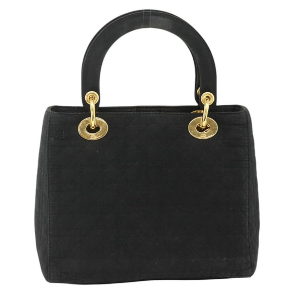 Christian Dior Lady Dior Canage Hand Bag Nylon Black Gold Auth mr2361