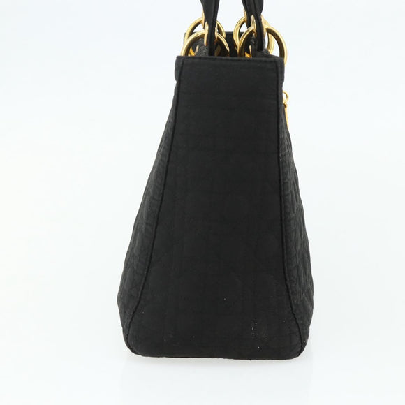 Christian Dior Lady Dior Canage Hand Bag Nylon Black Gold Auth mr2361