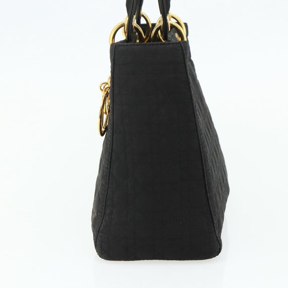 Christian Dior Lady Dior Canage Hand Bag Nylon Black Gold Auth mr2361