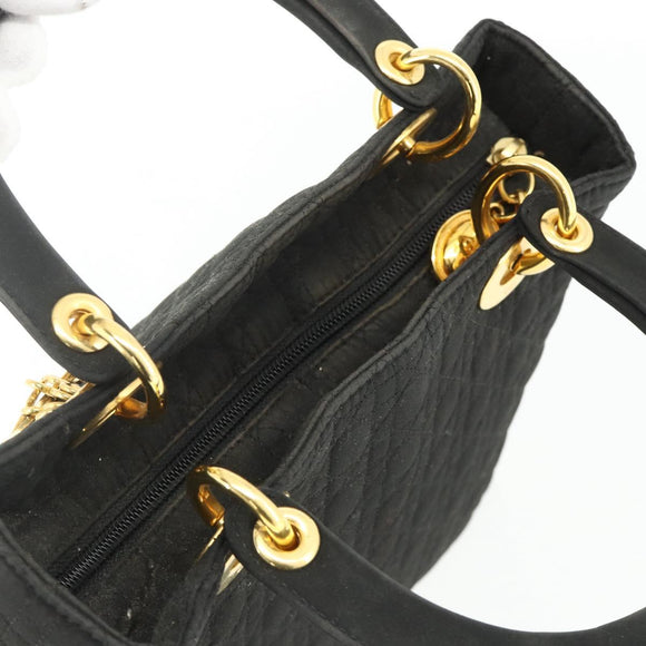 Christian Dior Lady Dior Canage Hand Bag Nylon Black Gold Auth mr2361