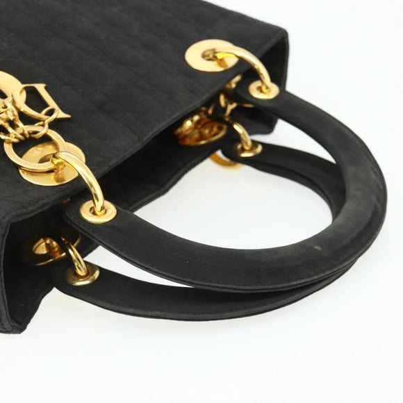 Christian Dior Lady Dior Canage Hand Bag Nylon Black Gold Auth mr2361