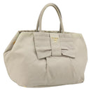 PRADA Ribbon Hand Bag Nylon Beige Gold Auth mr2363-1