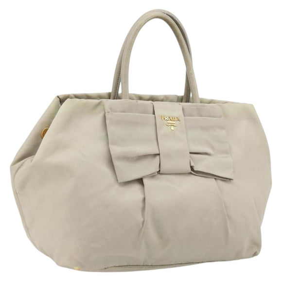 PRADA Ribbon Hand Bag Nylon Beige Gold Auth mr2363
