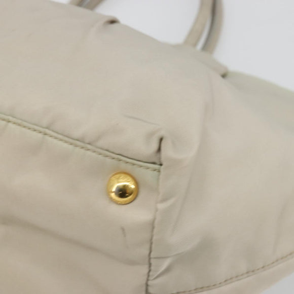 PRADA Ribbon Hand Bag Nylon Beige Gold Auth mr2363