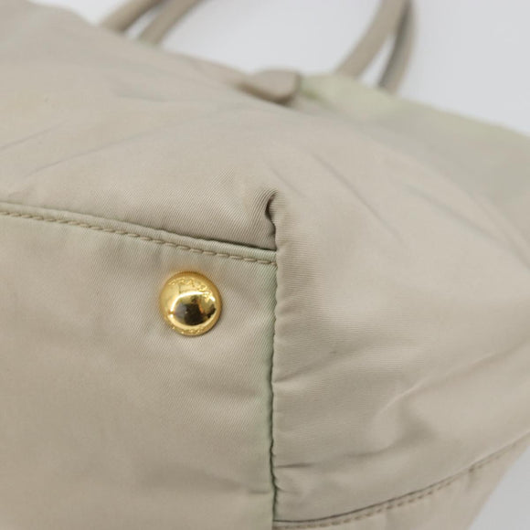 PRADA Ribbon Hand Bag Nylon Beige Gold Auth mr2363