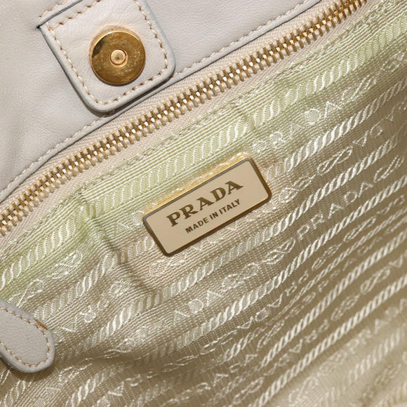PRADA Ribbon Hand Bag Nylon Beige Gold Auth mr2363