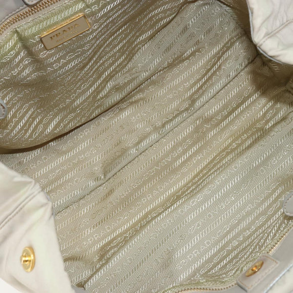 PRADA Ribbon Hand Bag Nylon Beige Gold Auth mr2363