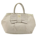PRADA Ribbon Hand Bag Nylon Beige Gold Auth mr2363-2