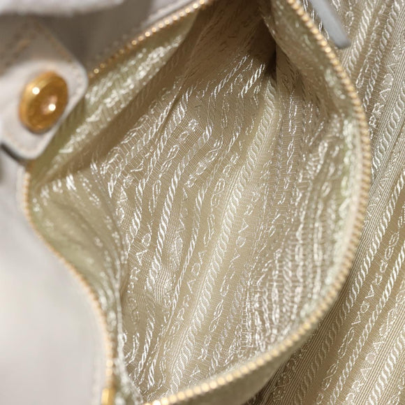 PRADA Ribbon Hand Bag Nylon Beige Gold Auth mr2363