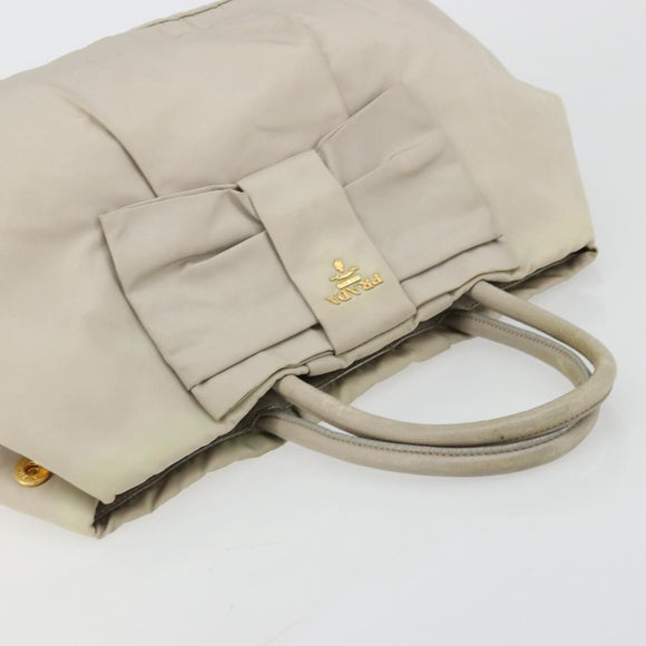 PRADA Ribbon Hand Bag Nylon Beige Gold Auth mr2363